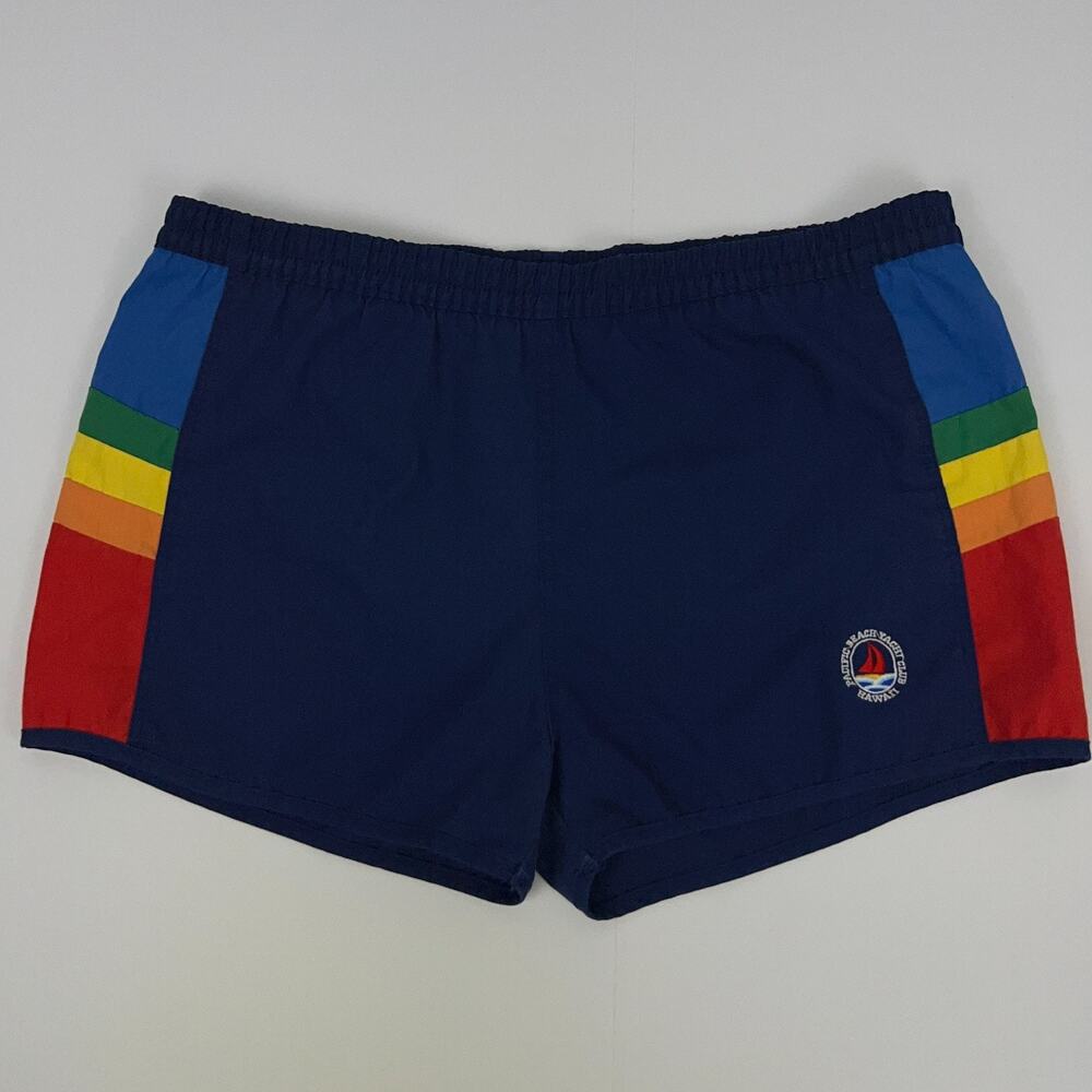 Vintage 80s Hawaii Rainbow Swim Trunks Shorts L Large Pacific Beach Yacht Club